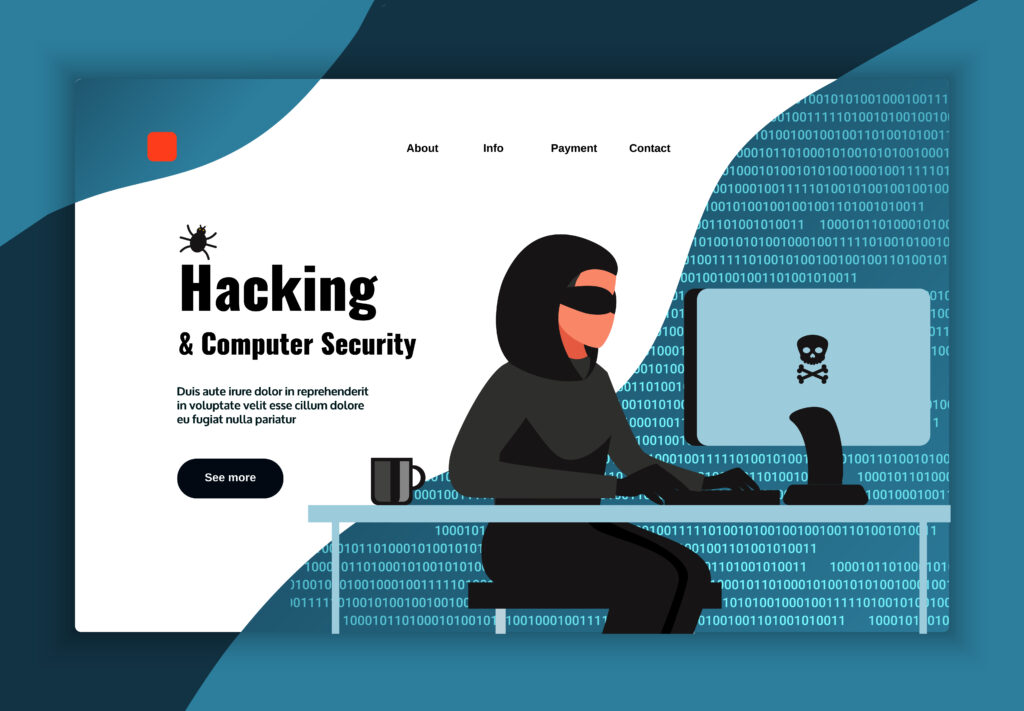 Illustration showing a hacker targeting a WordPress admin email adress, representing vulnerabilities in WordPress admin email security."